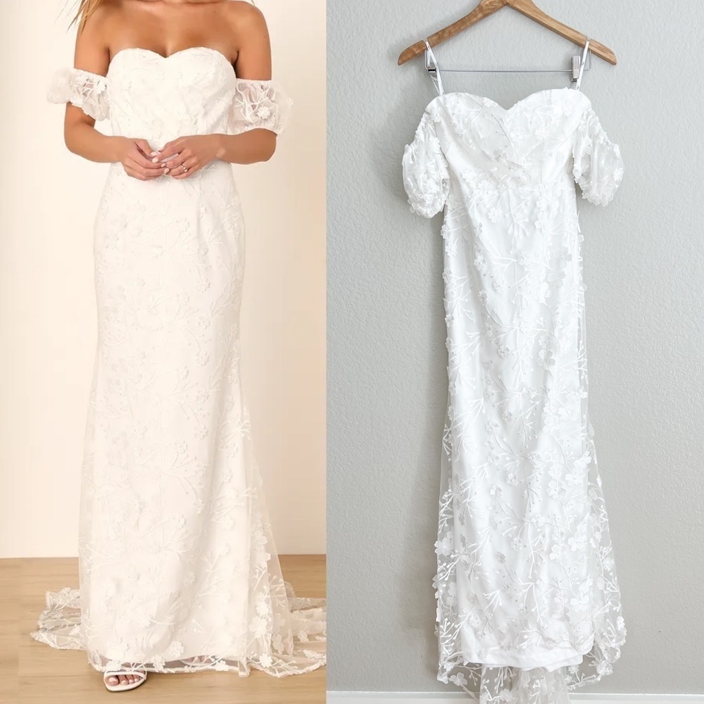 NWOT Magical Beginnings White 3D Floral Embroidered Maxi Dress